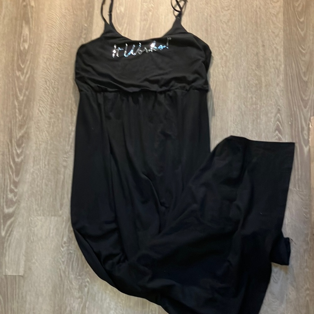 ITWORKS! Black Cotton MAXI Dress with Silver Writing SIZE MEDIUM